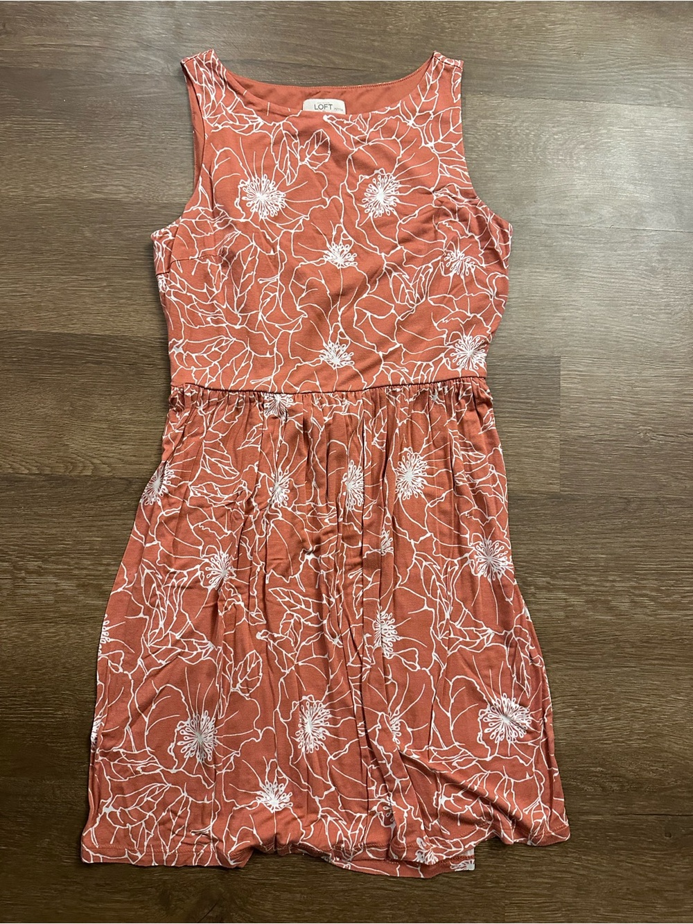 LOFT Rust-Orange Floral Sleeveless Dress